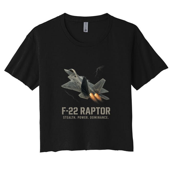F-22 Raptor Banking Through Storm Clouds Women's Crop Top Tee