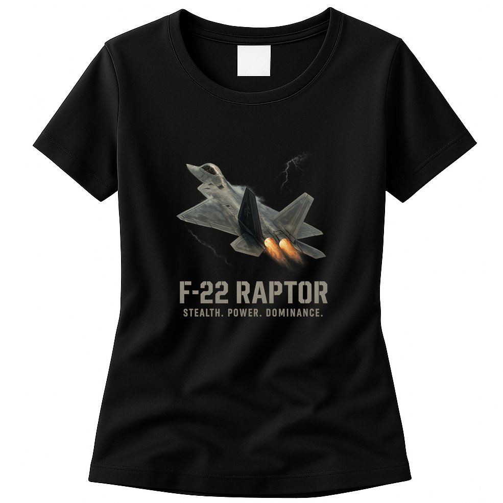 F-22 Raptor Banking Through Storm Clouds Womens T-Shirt