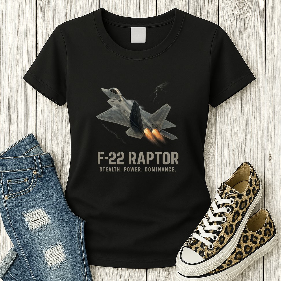 F-22 Raptor Banking Through Storm Clouds Womens T-Shirt