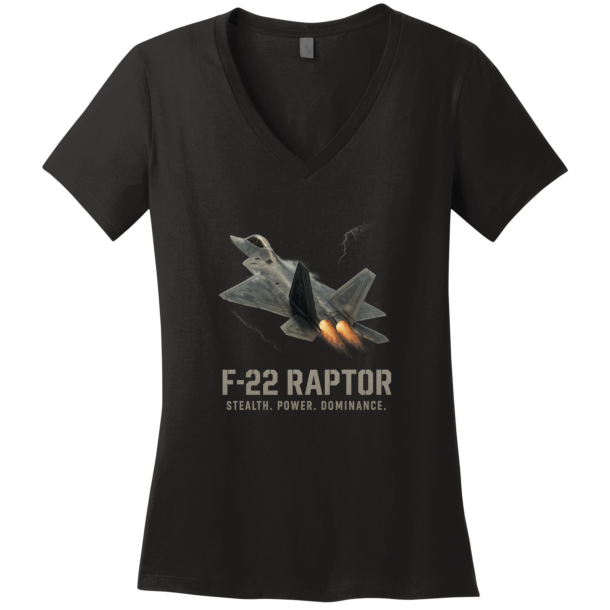 F-22 Raptor Banking Through Storm Clouds Women's V-Neck T-Shirt