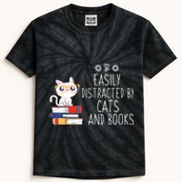 Funny Reading Book Lover Easily Distracted By Cats And Books Kids Tie-Dye T-Shirt