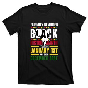 Friendly Reminer BLACK HISTORY MONTH Starts On January 1st And Ends December 31s T-Shirt