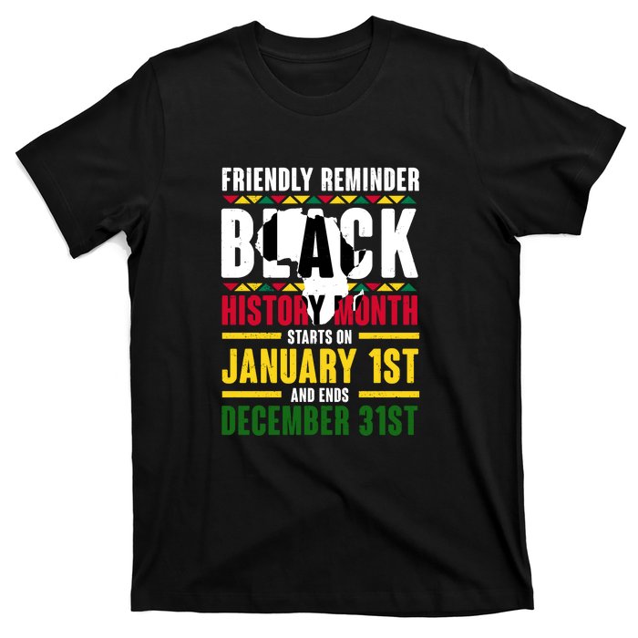 Friendly Reminer BLACK HISTORY MONTH Starts On January 1st And Ends December 31s T-Shirt