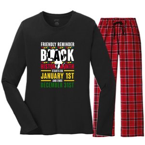 Friendly Reminer BLACK HISTORY MONTH Starts On January 1st And Ends December 31s Women's Long Sleeve Flannel Pajama Set 