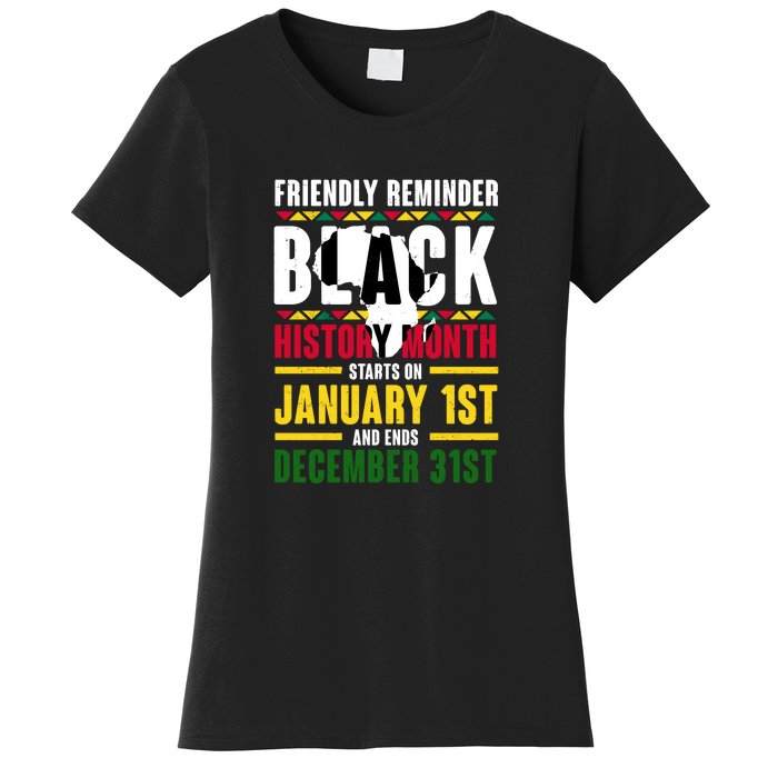 Friendly Reminer BLACK HISTORY MONTH Starts On January 1st And Ends December 31s Women's T-Shirt