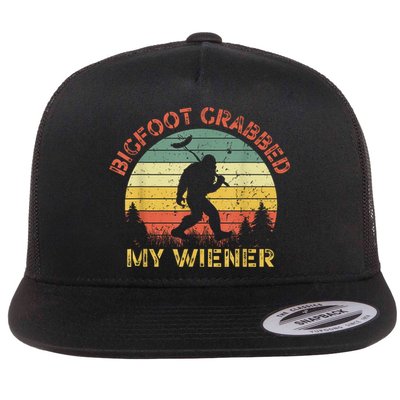 Funny Retro Bigfoot Bigfoot Grabbed My Wiener Design Flat Bill Trucker Hat