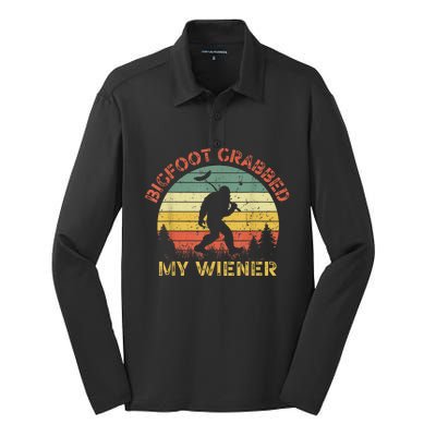 Funny Retro Bigfoot Bigfoot Grabbed My Wiener Design Silk Touch Performance Long Sleeve Polo