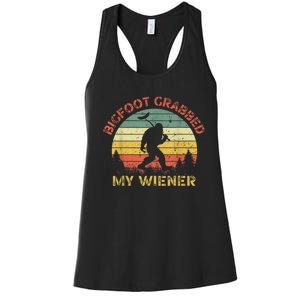 Funny Retro Bigfoot Bigfoot Grabbed My Wiener Design Women's Racerback Tank