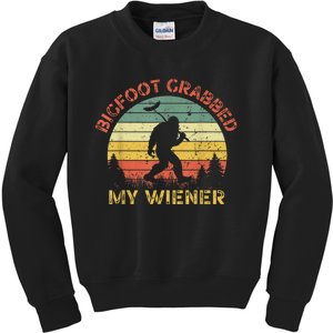 Funny Retro Bigfoot Bigfoot Grabbed My Wiener Design Kids Sweatshirt