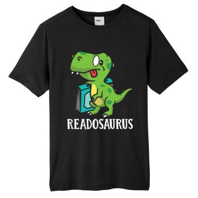 Funny Reading Book Readers Dinosaur Dino Apparel Tall Fusion ChromaSoft Performance T-Shirt