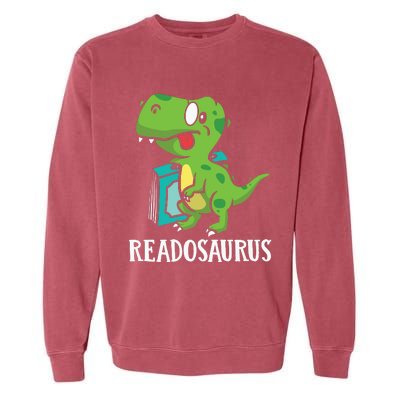 Funny Reading Book Readers Dinosaur Dino Apparel Garment-Dyed Sweatshirt