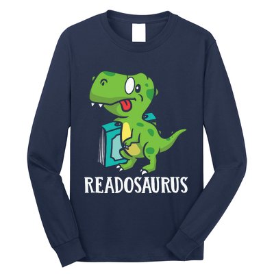 Funny Reading Book Readers Dinosaur Dino Apparel Long Sleeve Shirt