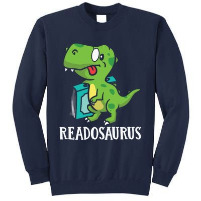 Funny Reading Book Readers Dinosaur Dino Apparel Tall Sweatshirt