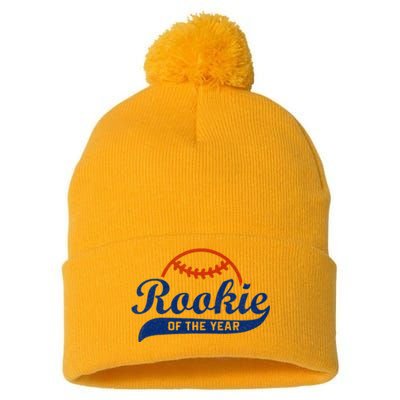 Funny Retro Baseball Rookie Of The Year Pom Pom 12in Knit Beanie