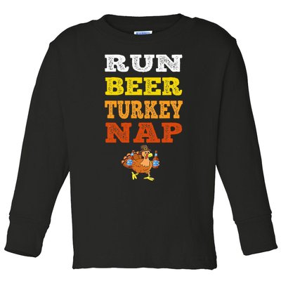 Funny Run Beer Turkey Nap Running Trot Dinner Thanksgiving Toddler Long Sleeve Shirt