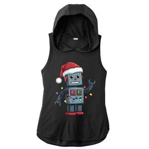 Festive Robot Bringing Christmas Cheer And Fun Lights Ladies PosiCharge Tri-Blend Wicking Draft Hoodie Tank