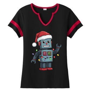 Festive Robot Bringing Christmas Cheer And Fun Lights Ladies Halftime Notch Neck Tee