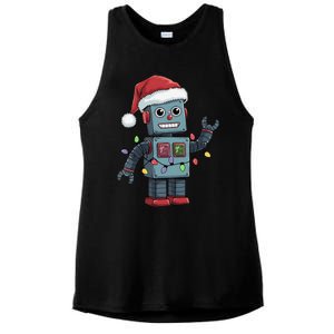 Festive Robot Bringing Christmas Cheer And Fun Lights Ladies PosiCharge Tri-Blend Wicking Tank