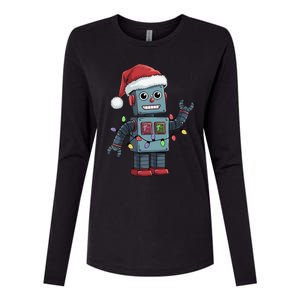 Festive Robot Bringing Christmas Cheer And Fun Lights Womens Cotton Relaxed Long Sleeve T-Shirt