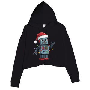 Festive Robot Bringing Christmas Cheer And Fun Lights Crop Fleece Hoodie