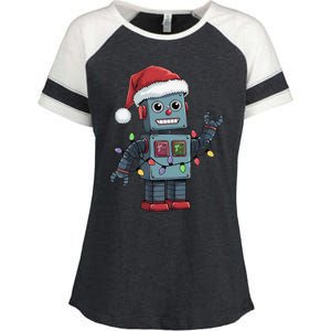 Festive Robot Bringing Christmas Cheer And Fun Lights Enza Ladies Jersey Colorblock Tee