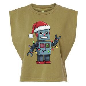 Festive Robot Bringing Christmas Cheer And Fun Lights Garment-Dyed Women's Muscle Tee