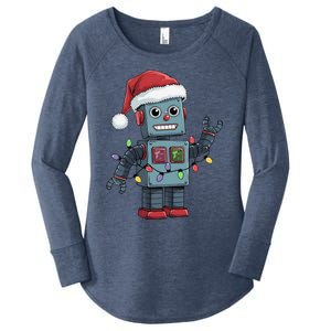 Festive Robot Bringing Christmas Cheer And Fun Lights Women's Perfect Tri Tunic Long Sleeve Shirt