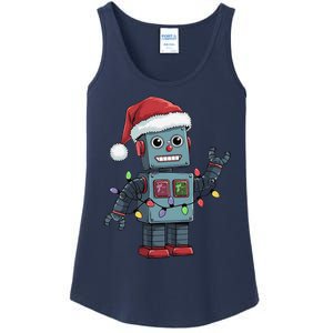 Festive Robot Bringing Christmas Cheer And Fun Lights Ladies Essential Tank