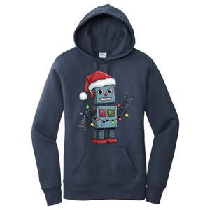 Festive Robot Bringing Christmas Cheer And Fun Lights Women's Pullover Hoodie