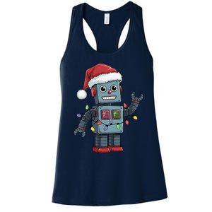 Festive Robot Bringing Christmas Cheer And Fun Lights Women's Racerback Tank