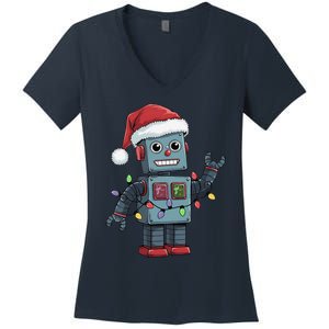 Festive Robot Bringing Christmas Cheer And Fun Lights Women's V-Neck T-Shirt