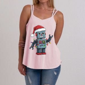 Festive Robot Bringing Christmas Cheer And Fun Lights Women's Strappy Tank