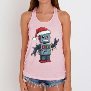 Festive Robot Bringing Christmas Cheer And Fun Lights Women's Knotted Racerback Tank