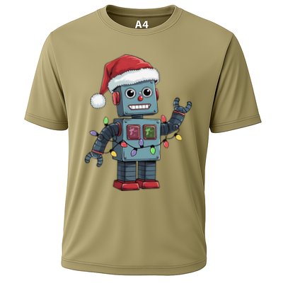 Festive Robot Bringing Christmas Cheer And Fun Lights Cooling Performance Crew T-Shirt