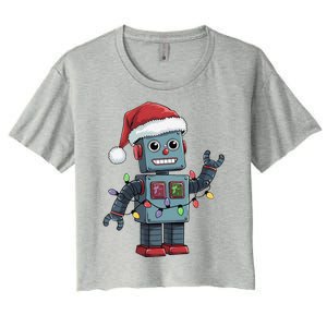 Festive Robot Bringing Christmas Cheer And Fun Lights Women's Crop Top Tee