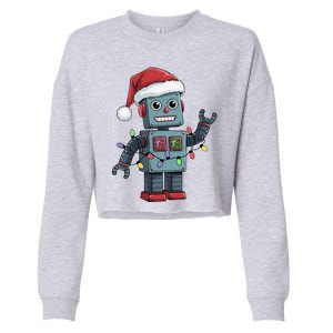 Festive Robot Bringing Christmas Cheer And Fun Lights Cropped Pullover Crew