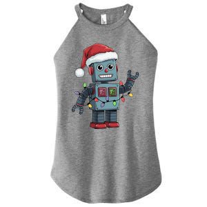 Festive Robot Bringing Christmas Cheer And Fun Lights Women's Perfect Tri Rocker Tank