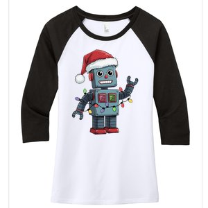 Festive Robot Bringing Christmas Cheer And Fun Lights Women's Tri-Blend 3/4-Sleeve Raglan Shirt