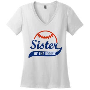 Funny Retro Baseball Sister of the Rookie Women's V-Neck T-Shirt