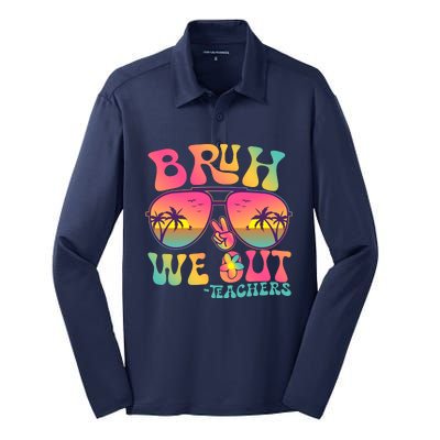 Funny Retro Bruh We Out Teachers Silk Touch Performance Long Sleeve Polo