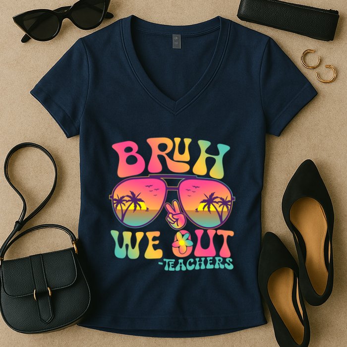 Funny Retro Bruh We Out Teachers Women's V-Neck T-Shirt