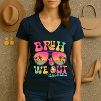 Funny Retro Bruh We Out Teachers Women's V-Neck T-Shirt