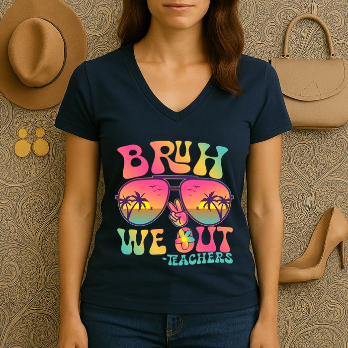 Funny Retro Bruh We Out Teachers Women's V-Neck T-Shirt