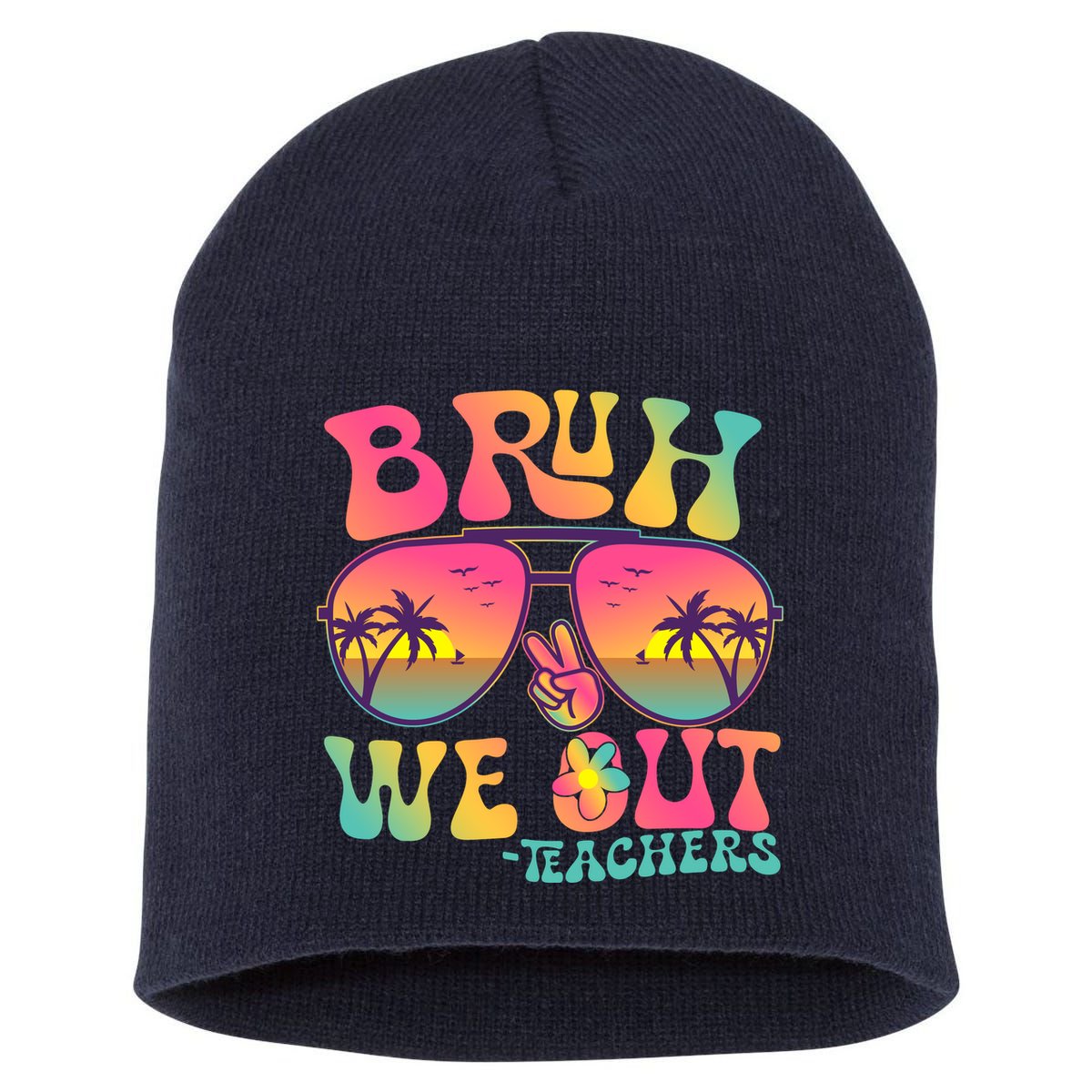 Funny Retro Bruh We Out Teachers Short Acrylic Beanie