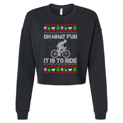 Funny Road Bike Riding Cycling Xmas Cropped Pullover Crew