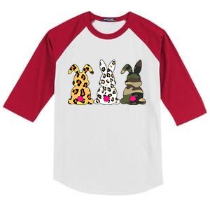 Funny Rabbits Bunnies Leopard Camouflage Happy Easter Day Gift Kids Colorblock Raglan Jersey