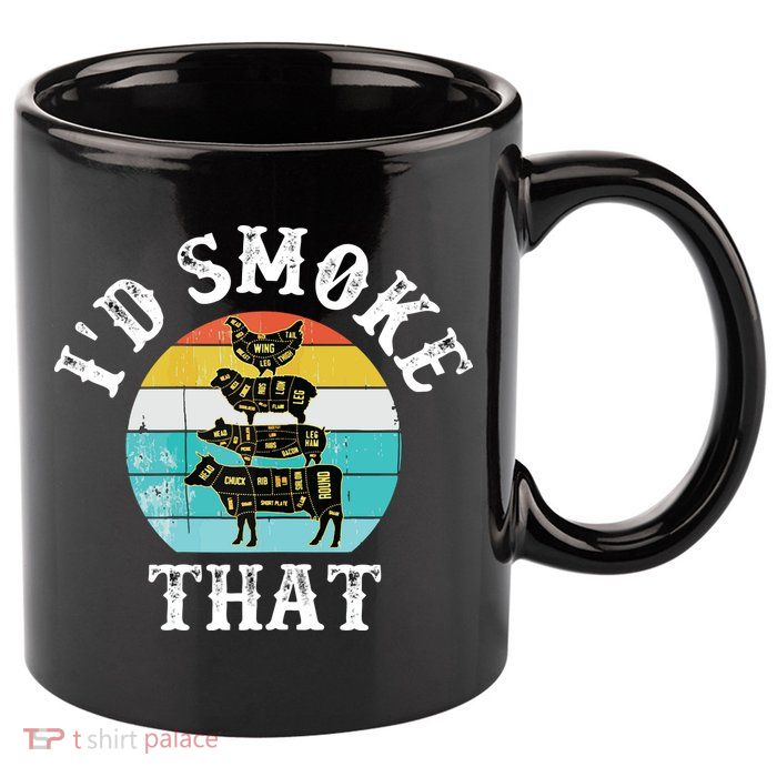 Funny Retro BBQ Party Smoker Chef I'd Smoke That 11oz C Handle Ceramic Mug