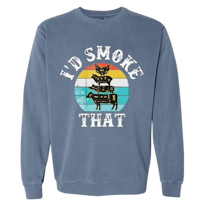 Funny Retro BBQ Party Smoker Chef I'd Smoke That Garment-Dyed Sweatshirt
