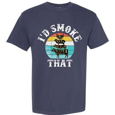 Funny Retro BBQ Party Smoker Chef I'd Smoke That Garment-Dyed Heavyweight T-Shirt