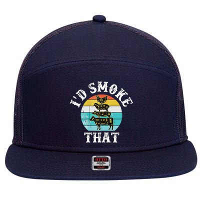 Funny Retro BBQ Party Smoker Chef I'd Smoke That 7 Panel Mesh Trucker Snapback Hat